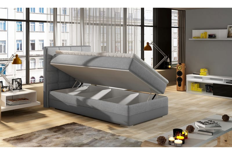 Damion Förvaringssäng 90x200cm Vänster - Grå - Enkelsäng - Sängar med förvaring - Enkelsäng med förvaring