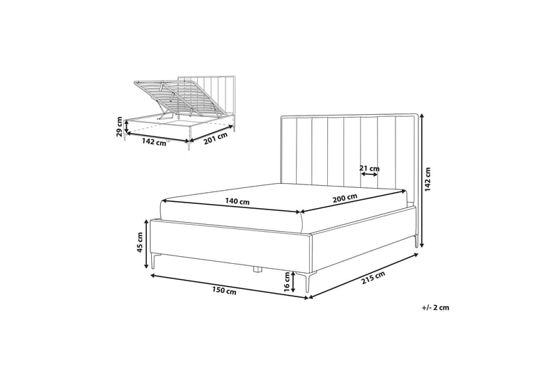 Dubbelsäng med förvaring 140x200 cm grå SEZANNE - Grå - Möbler - Säng - Sängar med förvaring