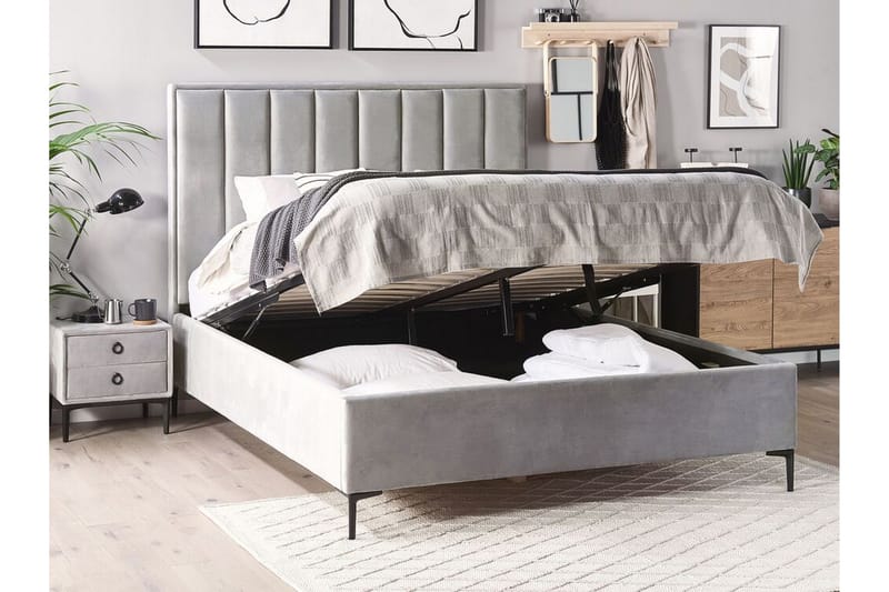 Dubbelsäng med förvaring 140x200 cm grå SEZANNE - Grå - Möbler - Säng - Sängar med förvaring