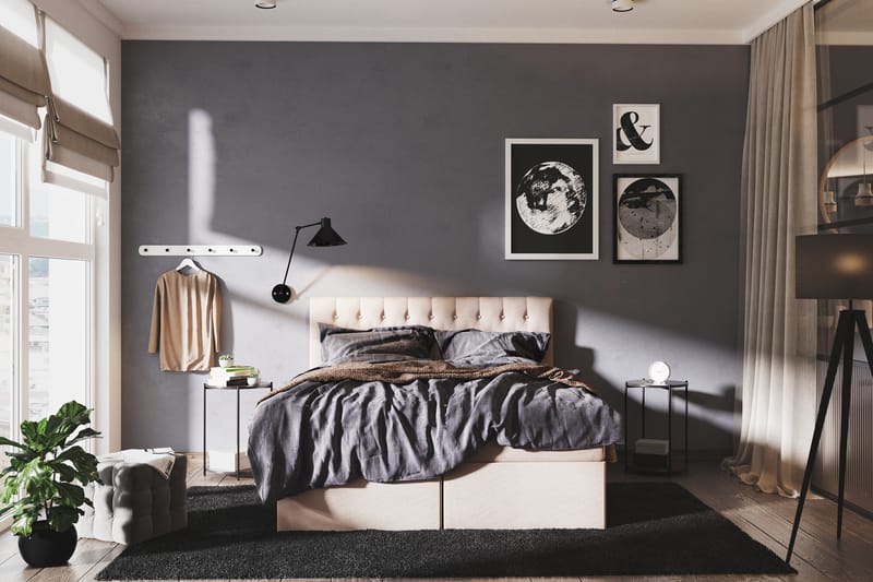 Boxy Box Bed 160x200 cm - Beige - Möbler - Säng - Sängar med förvaring - Dubbelsäng med förvaring