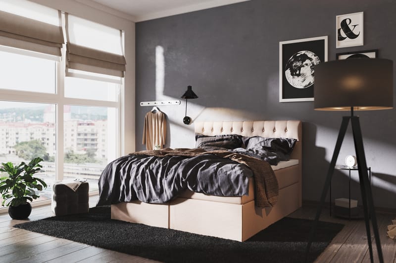 Boxy Box Bed 160x200 cm - Beige - Möbler - Säng - Sängar med förvaring - Dubbelsäng med förvaring