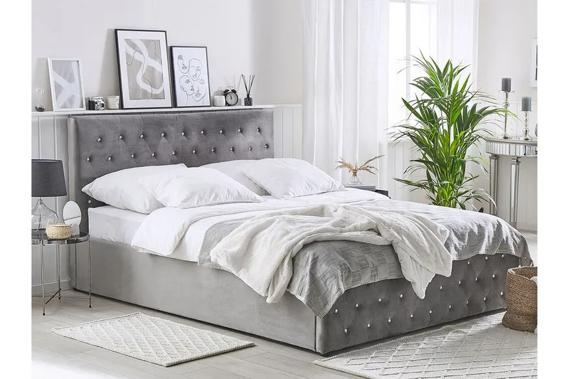 Saleux Förvaringssäng 180x200cm - Sammet/Grå - Möbler - Säng - Sängram & sängstomme