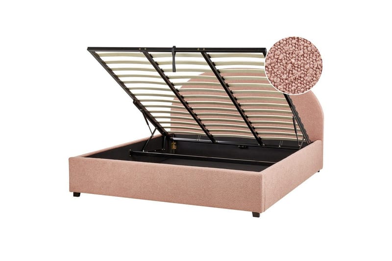 Dubbelsäng Vaucluse med förvaring Rosa, 180x200 cm, Bouclé - Rosa, 180x200 cm, Bouclé - Möbler - Säng - Sängar med förvaring