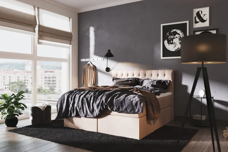 Boxy Box Bed Säng med Förvaring 120x200 cm - Beige - Möbler - Säng - Enkelsäng