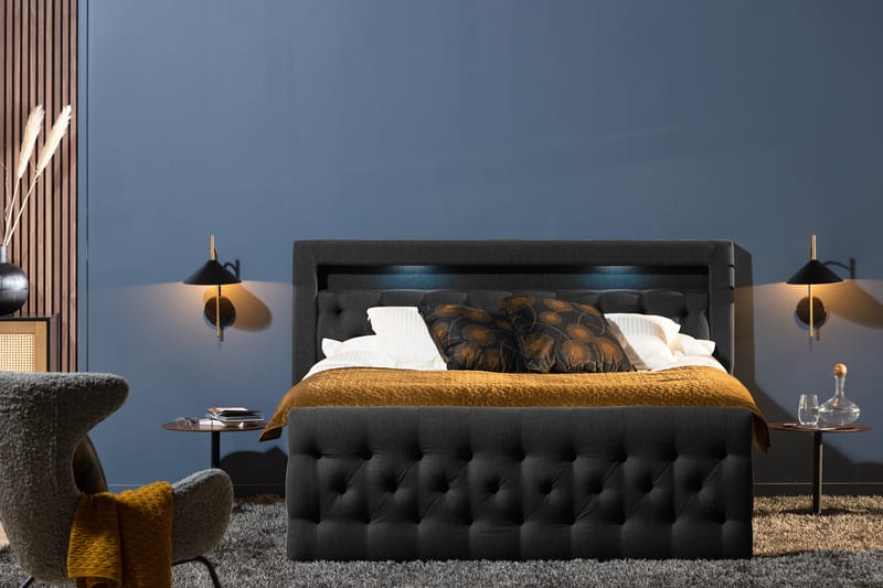 Francisco Komplett Sängpaket med Lådförvaring LED-belysning 160x200 - Svart - Möbler - Säng - Sängar med förvaring