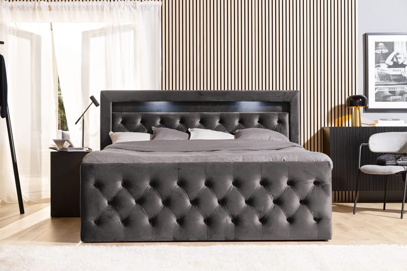 Francisco Komplett Sängpaket med Lyftförvaring LED-belysning 180x200 - Mörkgrå - Möbler - Säng - Komplett sängpaket