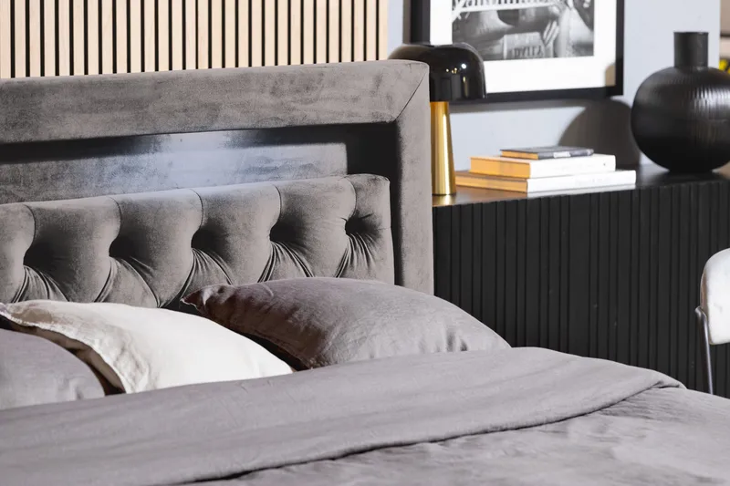 Francisco Komplett Sängpaket med Lyftförvaring LED-belysning 180x200 - Mörkgrå - Möbler - Säng - Komplett sängpaket