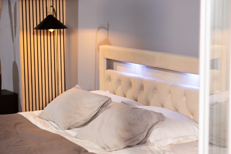 Francisco Sängpaket 160x200 med Lådförvaring LED-belysning - Beige - Komplett sängpaket - Sängar med förvaring
