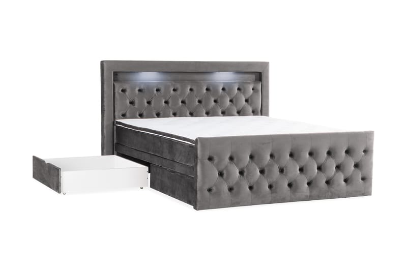 Francisco Sängpaket 160x200 med Lådförvaring LED-belysning - Mörkgrå - Komplett sängpaket - Sängar med förvaring
