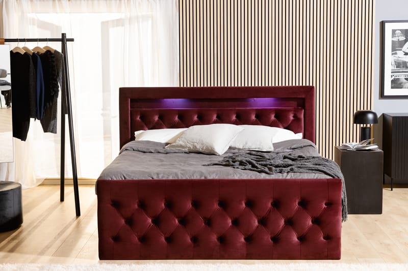 Francisco Sängpaket 160x200 med Lådförvaring LED-belysning - Röd - Komplett sängpaket - Sängar med förvaring