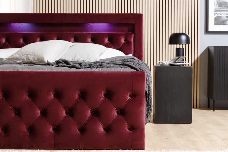 Francisco Sängpaket 160x200 med Lådförvaring LED-belysning - Röd - Komplett sängpaket - Sängar med förvaring