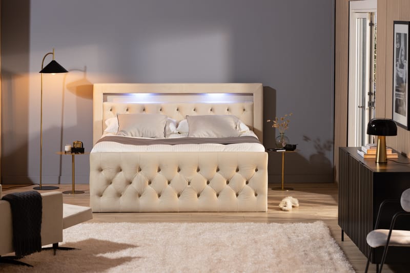 Francisco Sängpaket 160x200 med Lyftförvaring LED-belysning - Beige - Komplett sängpaket - Sängar med förvaring