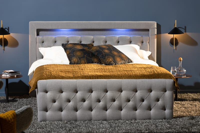 Francisco Sängpaket 160x200 med Lyftförvaring LED-belysning - Grå - Komplett sängpaket - Sängar med förvaring