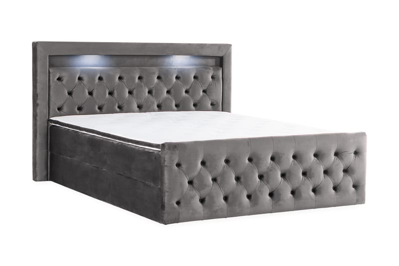 Francisco Sängpaket 160x200 med Lyftförvaring LED-belysning - Mörkgrå - Komplett sängpaket - Sängar med förvaring