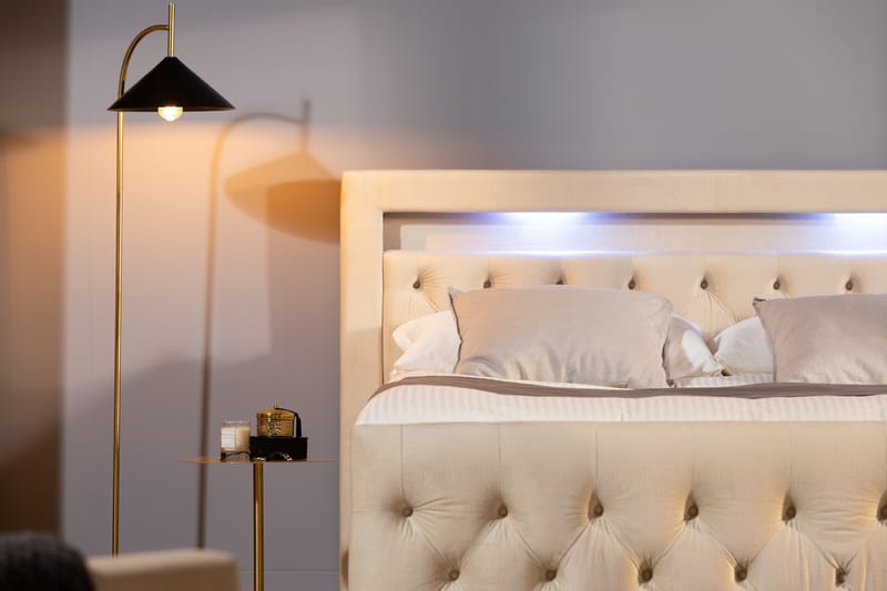 Francisco Sängpaket 180x200 med Lådförvaring LED-belysning - Beige - Komplett sängpaket - Sängar med förvaring