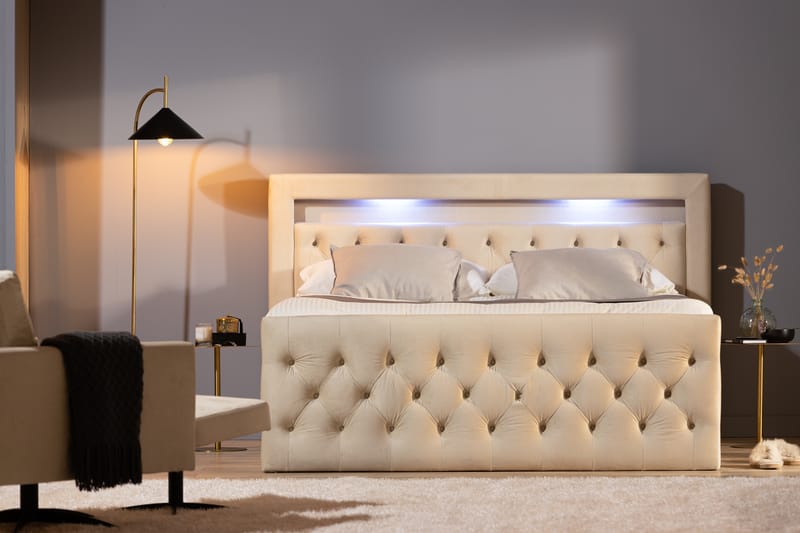 Francisco Sängpaket 180x200 med Lådförvaring LED-belysning - Beige - Komplett sängpaket - Sängar med förvaring