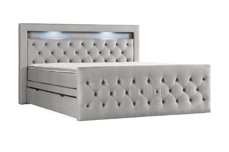 Francisco Sängpaket 180x200 med Lådförvaring LED-belysning - Grå - Komplett sängpaket - Sängar med förvaring