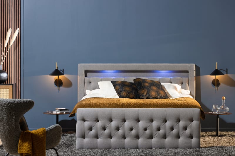 Francisco Sängpaket 180x200 med Lådförvaring LED-belysning - Grå - Sängar med förvaring - Komplett sängpaket