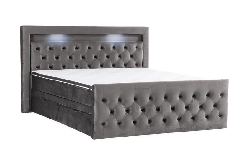 Francisco Sängpaket 180x200 med Lådförvaring LED-belysning - Mörkgrå - Komplett sängpaket - Sängar med förvaring