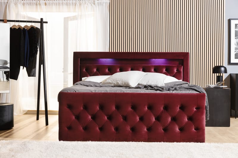 Francisco Sängpaket 180x200 med Lådförvaring LED-belysning - Röd - Komplett sängpaket - Sängar med förvaring