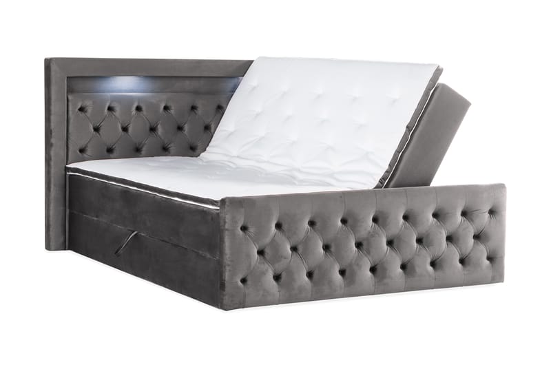 Francisco Sängpaket 180x200 med Lyftförvaring LED-belysning - Mörkgrå - Komplett sängpaket - Sängar med förvaring