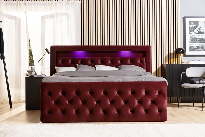Francisco Sängpaket 180x200 med Lyftförvaring LED-belysning - Röd - Sängar med förvaring - Komplett sängpaket