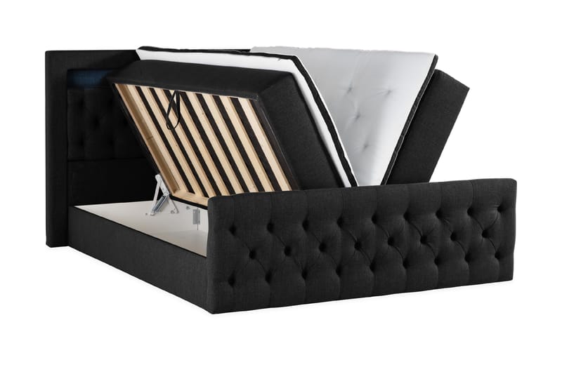Francisco Sängpaket 180x200 med Lyftförvaring LED-belysning - Svart - Komplett sängpaket - Sängar med förvaring