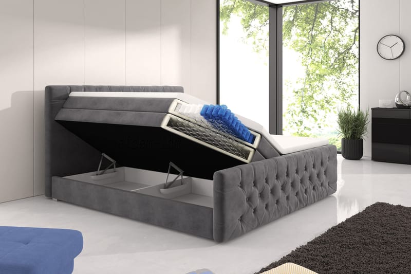 Franco Lyx Komplett Sängpaket med Förvaring 180x200 LED-belysning - Grå / Sammet - Möbler - Säng - Komplett sängpaket