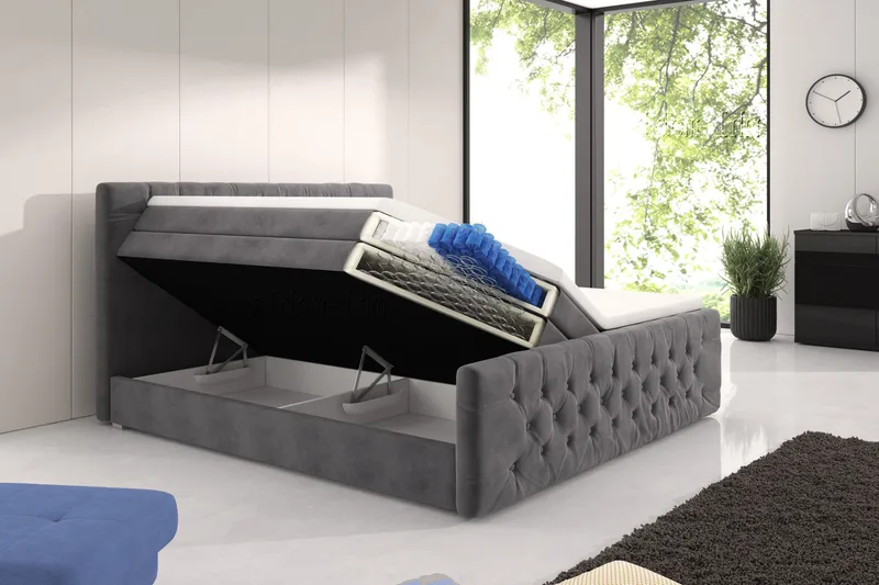 Franco Lyx Sängpaket 160x200LED-belysning - Grå/Sammet - Möbler - Säng - Sängar med förvaring