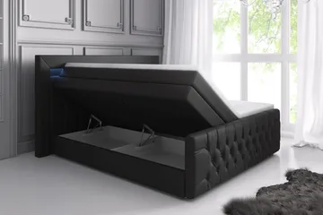 Franco Lyx Sängpaket 180x200LED-belysning - Svart/Konstläder - Möbler - Säng - Sängar med förvaring
