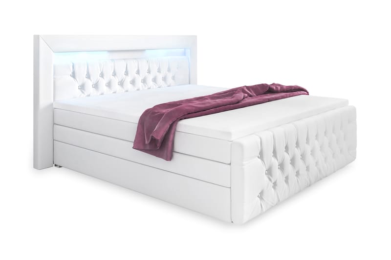 Franco Lyx Sängpaket 180x200LED-belysning - Vit/Konstläder - Komplett sängpaket - Sängar med förvaring - Dubbelsäng