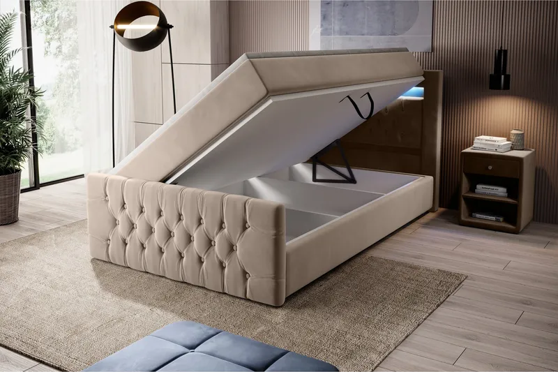 Franco Sängpaket med förvaring 120x200 LED-belysning - 120x200 Beige (+Fler val) - Möbler - Säng - Sängar med förvaring
