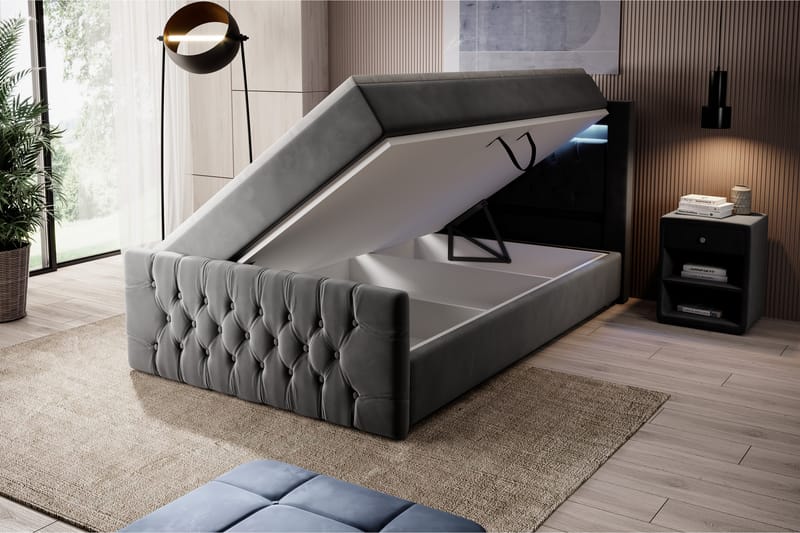 Franco Sängpaket med förvaring 120x200 LED-belysning - 120x200 Grå (+Fler val) - Möbler - Säng - Sängar med förvaring