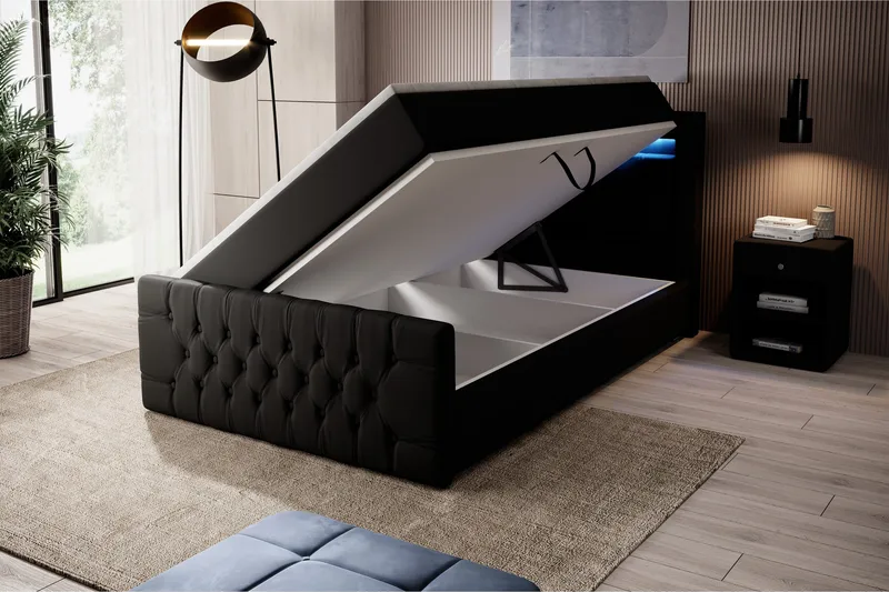 Franco Sängpaket med förvaring 120x200 LED-belysning - 120x200 Svart (+Fler val) - Möbler - Säng - Sängar med förvaring