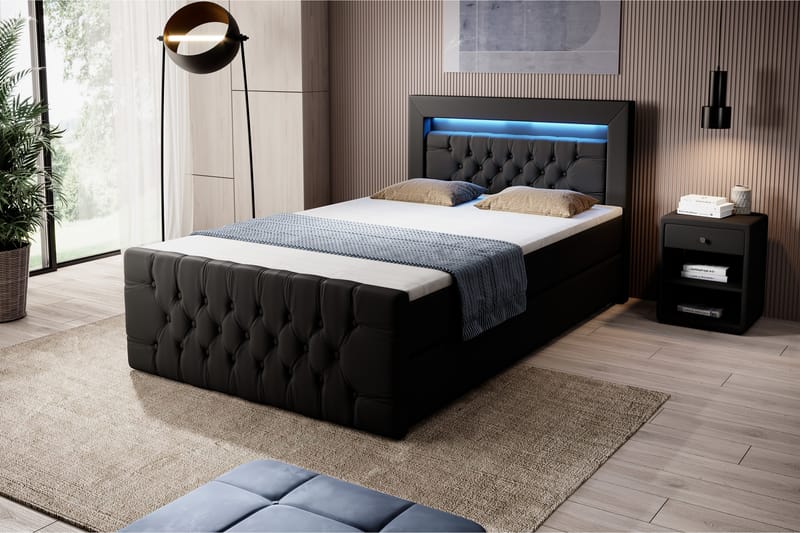 Franco Sängpaket med förvaring 120x200 LED-belysning - 120x200 Svart (+Fler val) - Komplett sängpaket - Sängar med förvaring - Dubbelsäng