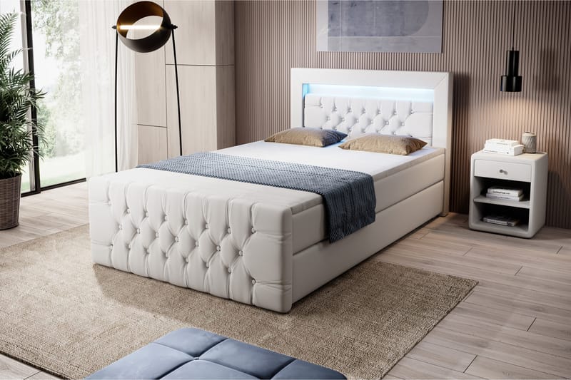 Franco Sängpaket med förvaring 120x200 LED-belysning - 120x200 Vit (+Fler val) - Komplett sängpaket - Sängar med förvaring - Dubbelsäng