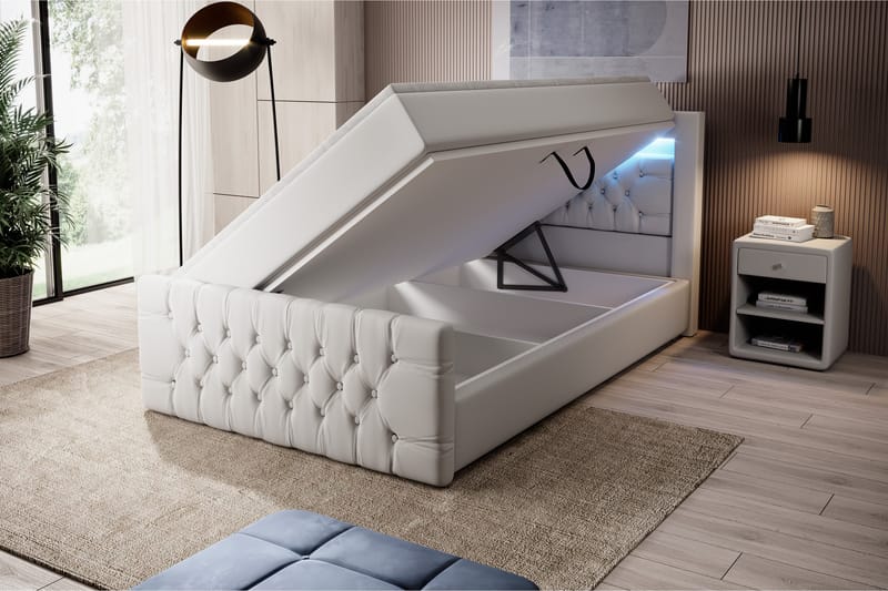 Franco Sängpaket med förvaring 120x200 LED-belysning - 120x200 Vit (+Fler val) - Komplett sängpaket - Sängar med förvaring - Dubbelsäng