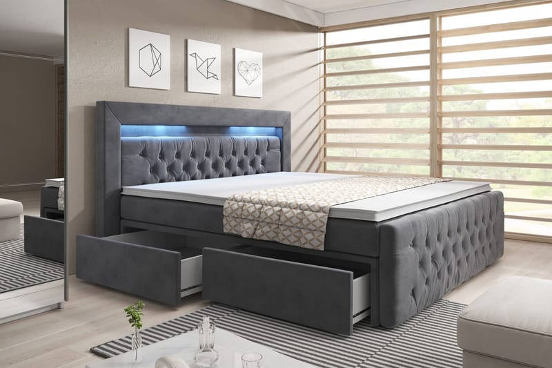 Franco Sängpaket med förvaring LED-belysning 140x200 cm - 140x200 Grå (+Fler val) - Möbler - Säng - Sängar med förvaring