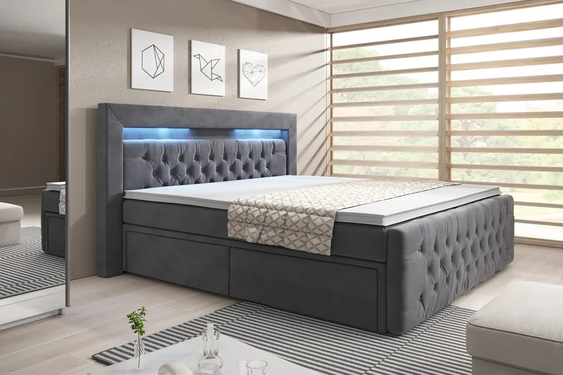 Franco Sängpaket med förvaring LED-belysning 140x200 cm - 140x200 Grå (+Fler val) - Möbler - Säng - Sängar med förvaring