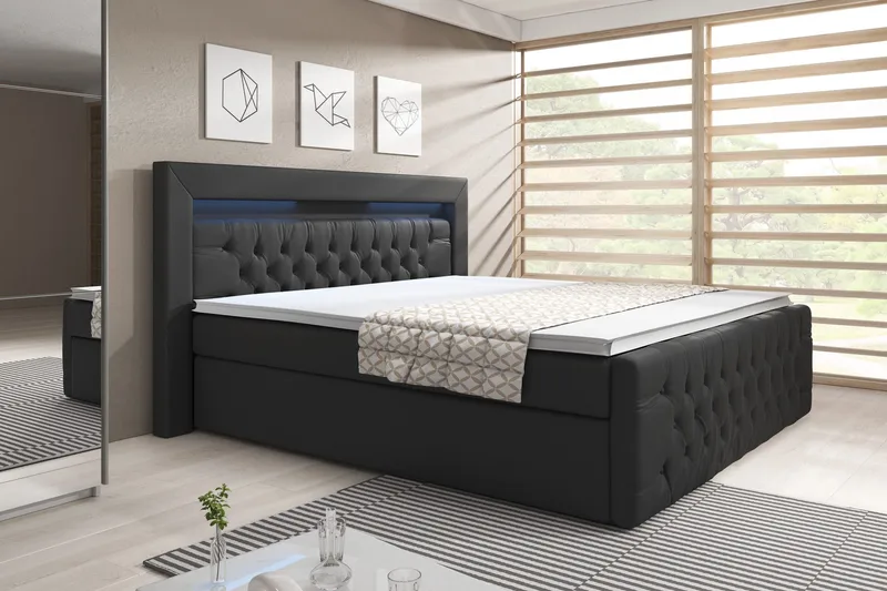 Franco Sängpaket med förvaring LED-belysning 140x200 cm - 140x200 Svart (+Fler val) - Möbler - Säng - Sängar med förvaring