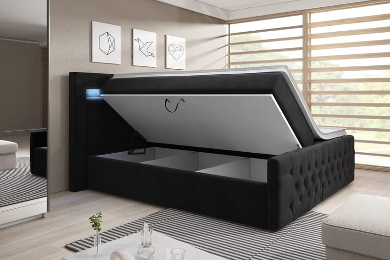 Franco Sängpaket med förvaring LED-belysning 140x200 cm - 140x200 Svart (+Fler val) - Möbler - Säng - Sängar med förvaring