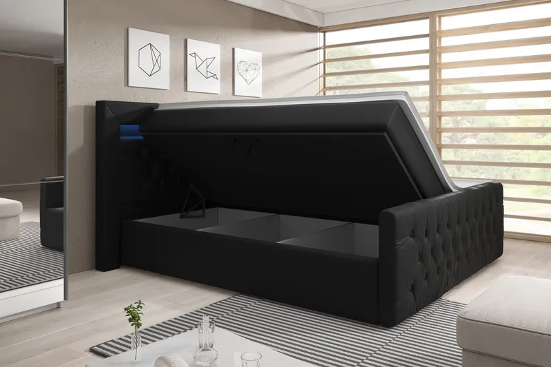 Franco Sängpaket med förvaring LED-belysning 140x200 cm - 140x200 Svart (+Fler val) - Möbler - Säng - Sängar med förvaring