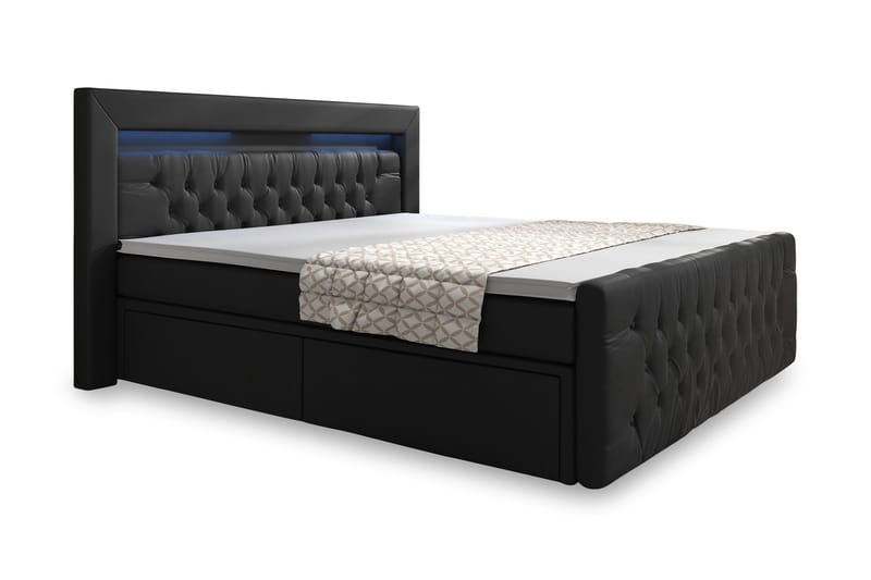 Franco Sängpaket med förvaring LED-belysning 160x200 cm - 160x200 Svart (+Fler val) - Komplett sängpaket - Sängar med förvaring - Dubbelsäng