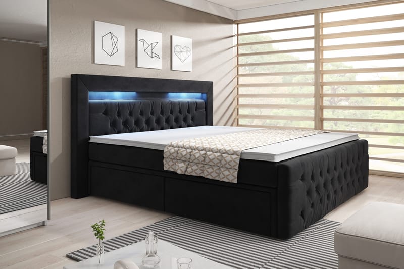 Franco Sängpaket med förvaring LED-belysning 160x200 cm - 160x200 Svart (+Fler val) - Möbler - Säng - Sängar med förvaring