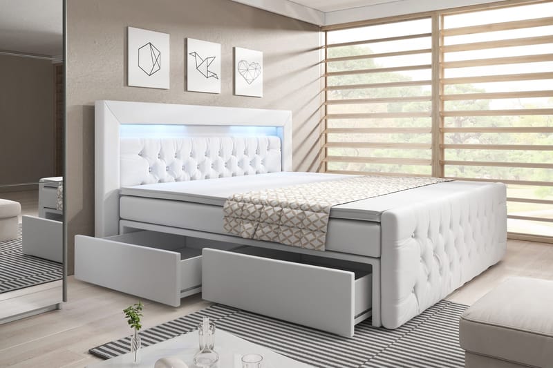 Franco Sängpaket med förvaring LED-belysning 160x200 cm - 160x200 Vit (+Fler val) - Möbler - Säng - Sängar med förvaring