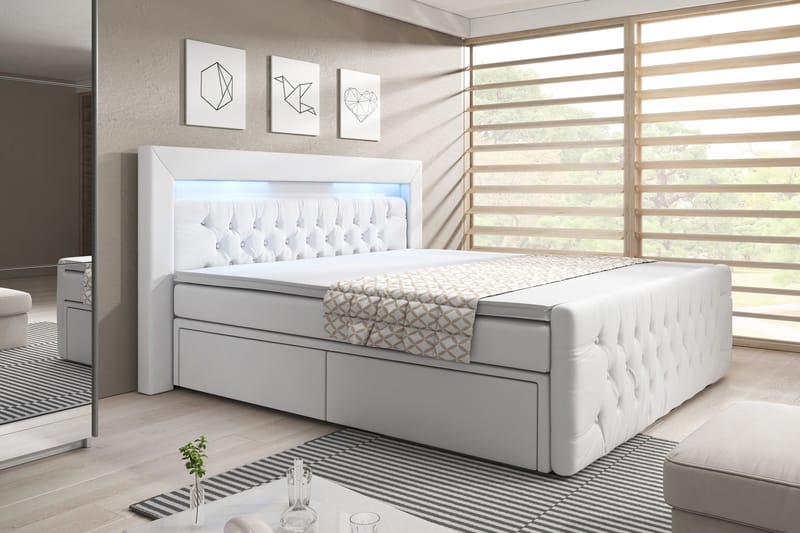 Franco Sängpaket med förvaring LED-belysning 160x200 cm - 160x200 Vit (+Fler val) - Sängar med förvaring - Dubbelsäng - Komplett sängpaket