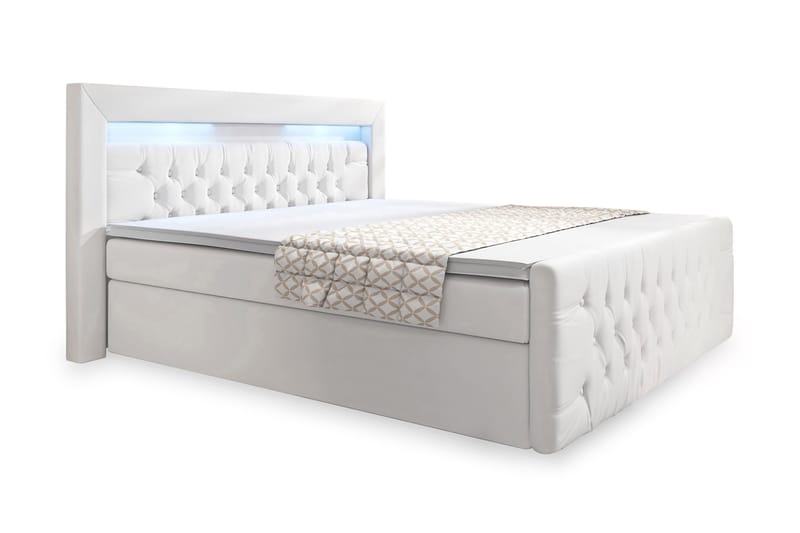 Franco Sängpaket med förvaring LED-belysning 160x200 cm - 160x200 Vit (+Fler val) - Komplett sängpaket - Sängar med förvaring - Dubbelsäng