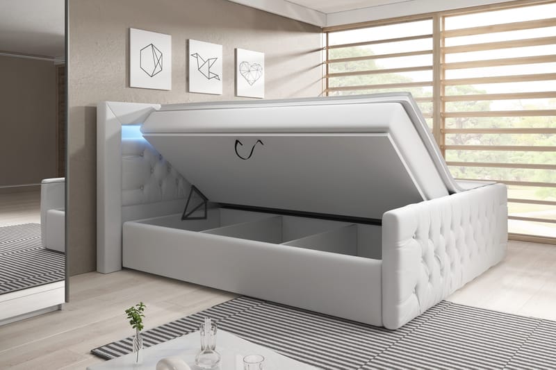Franco Sängpaket med förvaring LED-belysning 160x200 cm - 160x200 Vit (+Fler val) - Komplett sängpaket - Sängar med förvaring - Dubbelsäng