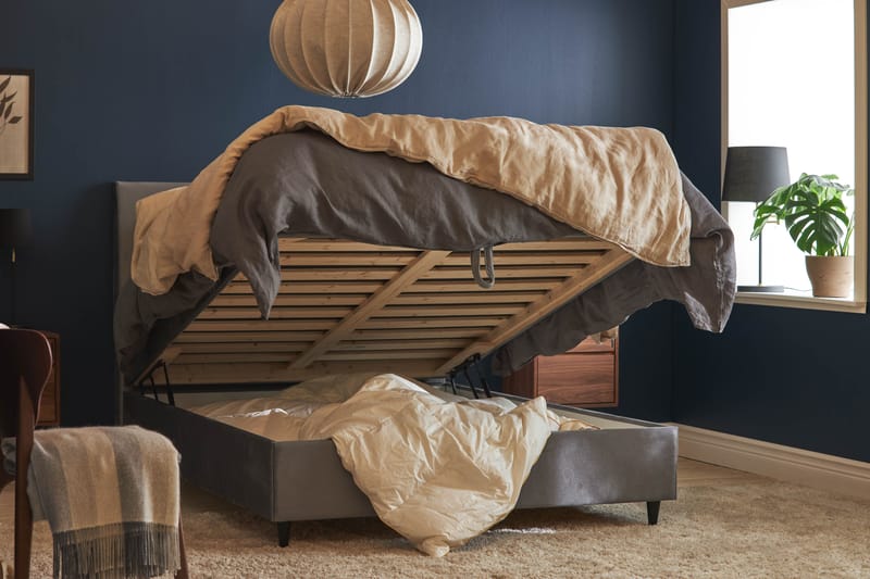 Happy Plus Sängpaket Förvaringssäng 140x200 cm  - Grå - Möbler - Säng - Komplett sängpaket