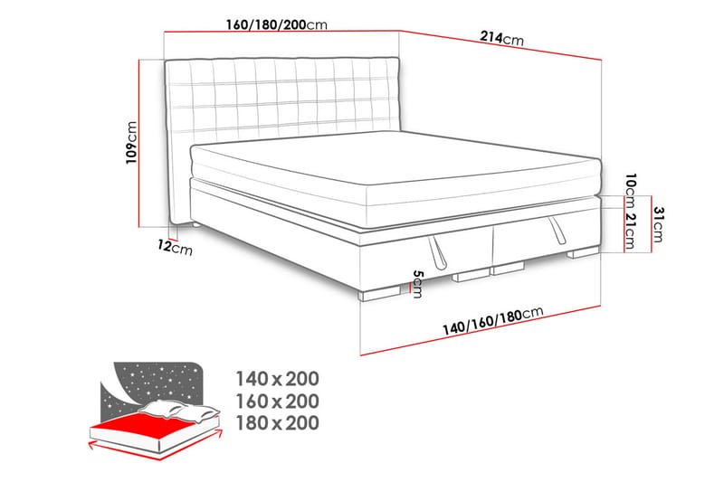 Kacper Säng 180x214 cm - Grå - Sängar med förvaring - Dubbelsäng med förvaring